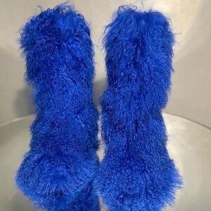 Blue Real Fur Shaggy Knee Boots sizes 7.5,8,9.5,10 only